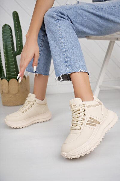 Guja 24K317 4 Bej Bağcıklı Hafif Fashion Kadın Bot