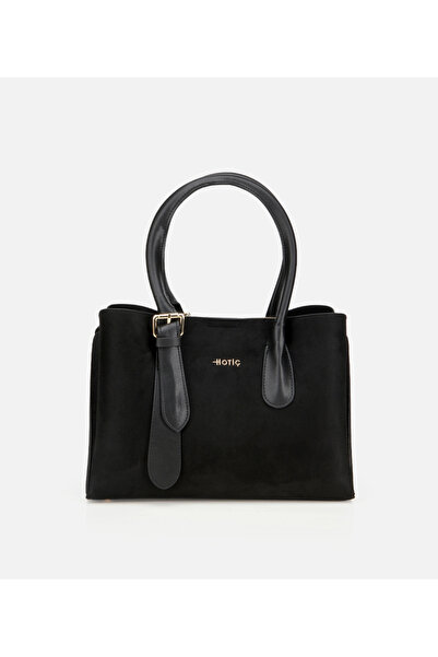 Hotiç Kadın Süet Siyah Kemer Detaylı Omuz Çantası
