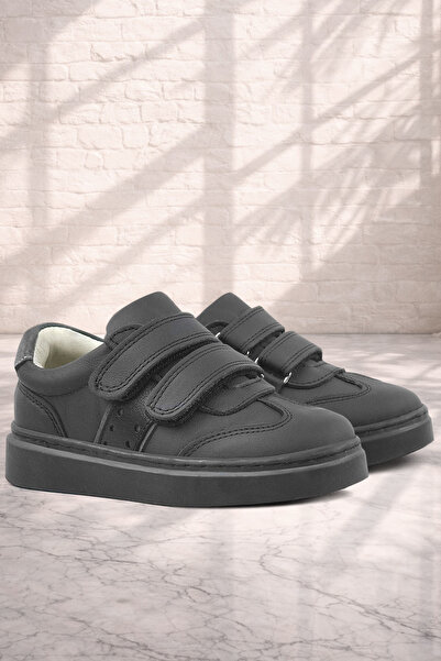 Rakerplus Справжня шкіра Чорні дитячі спортивні кросівки на липучках