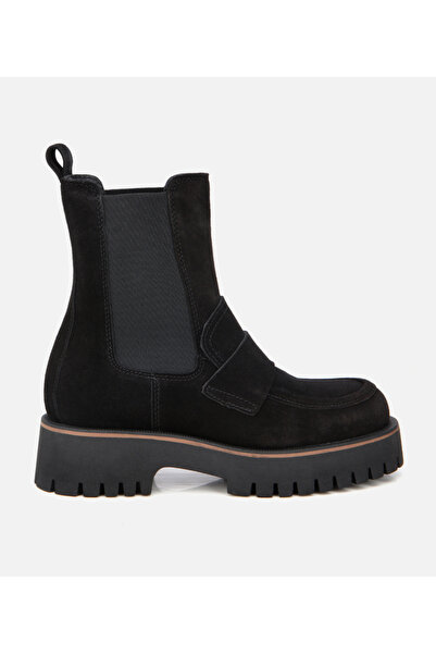 Hotiç Kadın Süet Deri Siyah Lastik Detaylı Bantlı Düz Bot