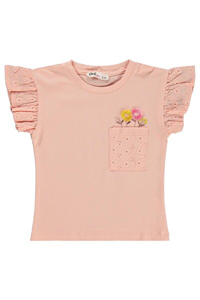 Civil Girls Majica sa izvezenim cvetovima u džepovima za 2-5 godina - Puder 5...