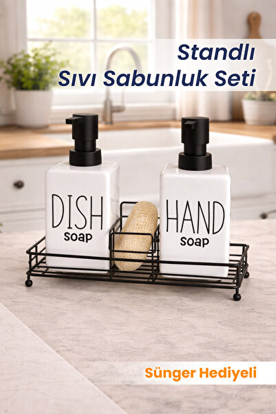 naturelove 2 Li Stantlı Deterjanlık - Sabunluk Mutfak Düzenleyici Beyaz Renk