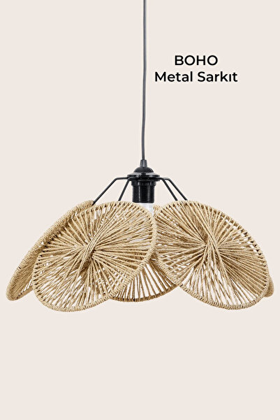 Marrien Boho Yemek Masası Üstü Sarkıt Avize El Yapımı Örgü Natural Kağıt İp T...