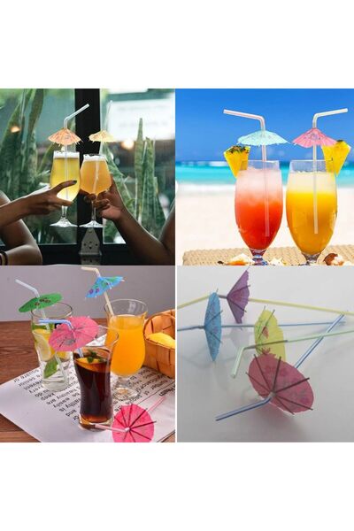 partidolu Hawaian Colored 24 Cm Plastic Bellows Shaped Straws - 100 Pieces