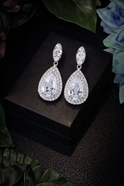 VİYA Catmint Kadın Gümüş Renk Zirkon Taşlı Abiye Düğün Nişan Söz Parti Davet ...