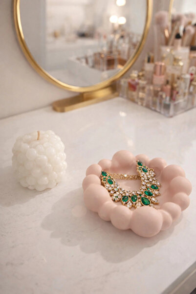 Memduhbey حامل شموع فقاعي وردي/ قلادة، منظم للأقراط وشمعة فقاعية بيضاء - ديكو...