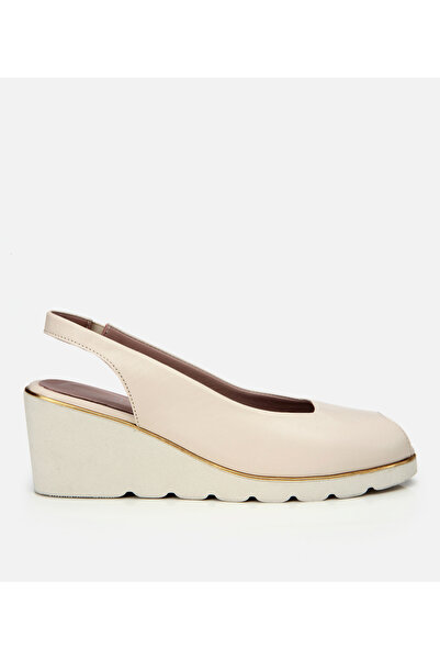 Hotiç Γυναικεία δερμάτινα πέδιλα με σφήνα τακούνια με αγκράφα εκρού