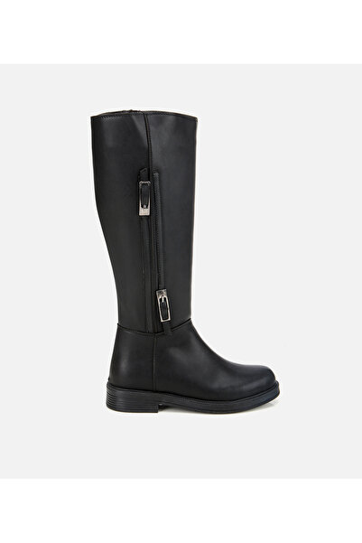 Hotiç Kadın Siyah Tokalı Düz Çizme