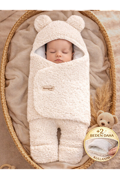 Tomuycuk 0-12 Ay İçi Elyaflı Peluş Welsoft Kulaklı Ekru Dış Bebek Kundak & Ba...