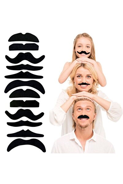 partidolu 12 Adet (6 Farklı Modelden 2 Adet ) Takma Bıyık Seti Yapışkanlı Gös...