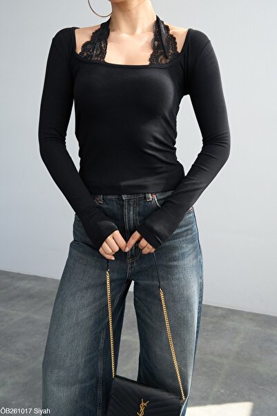 4Soul بلوزة بأكمام طويلة من الدانتيل المربوط