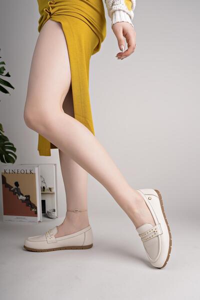 Mammamia D25YA 3590 Krem Hakiki Deri Kadın Ayakkabı