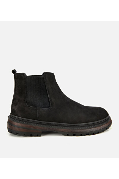 Hotiç Erkek Nubuk Deri Siyah Lastik Detaylı Chelsea Bot