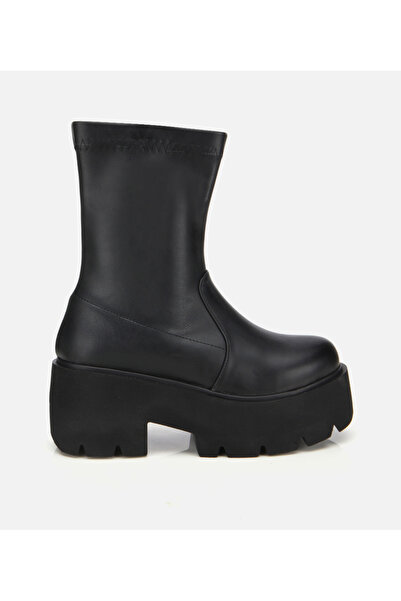 Hotiç Kadın Siyah Streç Kalın Tabanlı Yüksek Topuklu Bot