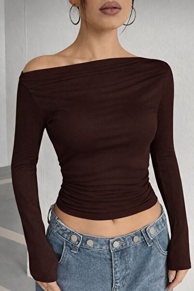 peri tower PRODUS NOU Bluză cu mânecă lungă din țesătură de viscoză, maro, cu...