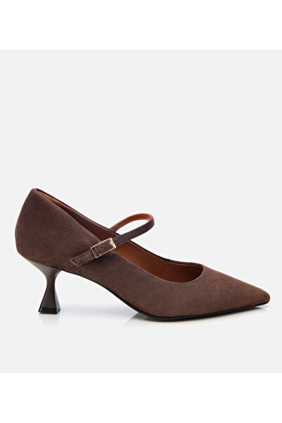 Hotiç Kadın Süet Deri Kahverengi Mary Jane Stiletto