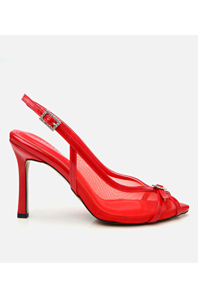 Hotiç Γυναικεία κόκκινα διαφανή πέδιλα με τακούνι