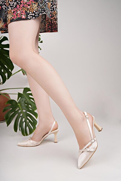 Nesil Shoes Sandale de damă Uraz 500 Ten Satin cu cataramă dublă