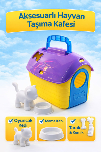 YILDIRIM OYUNCAK Aksesuarlı Hayvan Taşıma Kafesi Köpek-Kedi Taşıma Kafesi Mam...