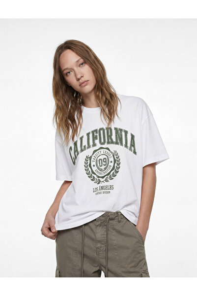 Koton Βαμβακερό κοντομάνικο μπλουζάκι με λαιμόκοψη με στάμπα