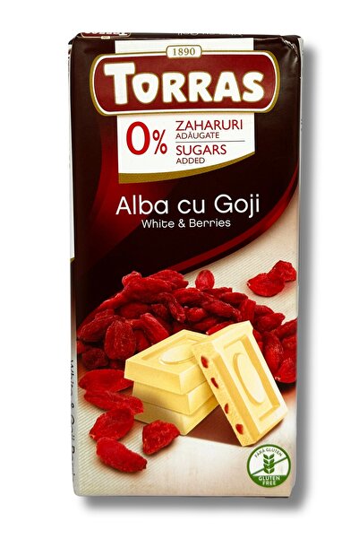 TORRAS Ciocolată albă cu fructe de Goji, fără zahăr și fără gluten, 75g