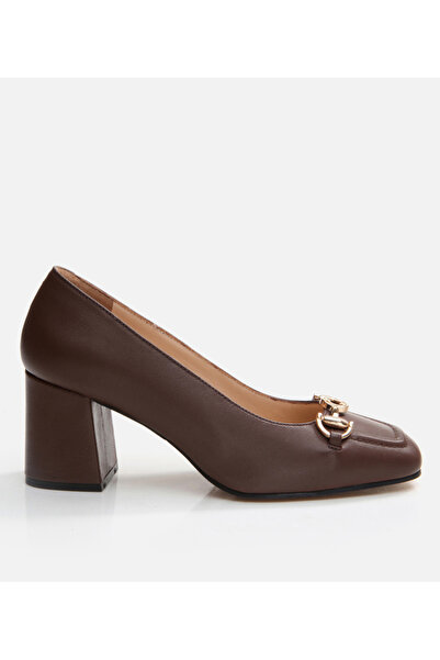 Hotiç Καφέ Χρώμα Γνήσιο Δέρμα - Γυναικεία Παπούτσια Χονδρό Τακούνι
