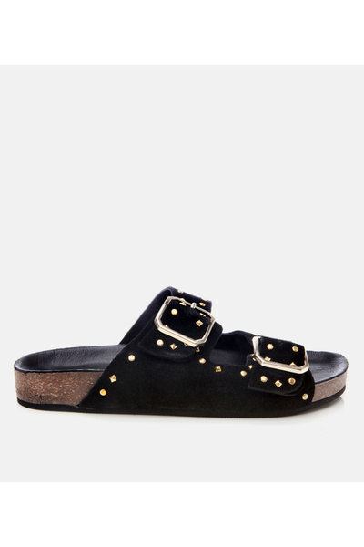 Hotiç Γυναικείες δερμάτινες σουέτ παντόφλες μαύρης πέτρας