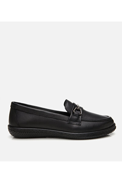 Hotiç حذاء لوفر كاجوال بإبزيم أسود من الجلد للنساء