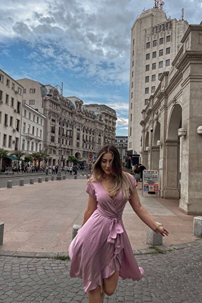 NYMPHA CLOTHING Rochie Midi Eleganta Satinata, Roz Lila, Palace XS/S