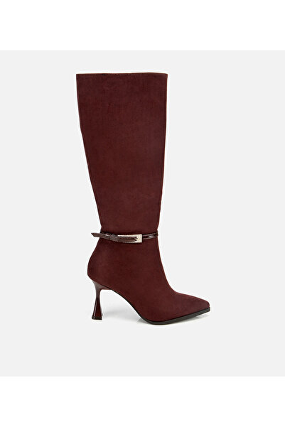 Hotiç Kadın Süet Kahverengi Tokalı İnce Topuklu Bot