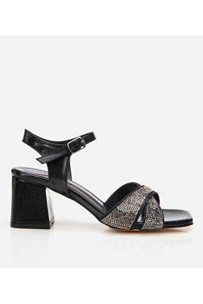Hotiç Kadın Siyah Taşlı Abiye Kalın Topuklu Sandalet