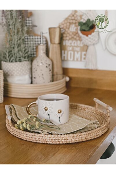 Renesse Home Akra Handmade Natural Rattan Serving Tray – Decorative Coffee an...