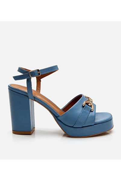 Hotiç Sandale de damă din piele albastră cu toc
