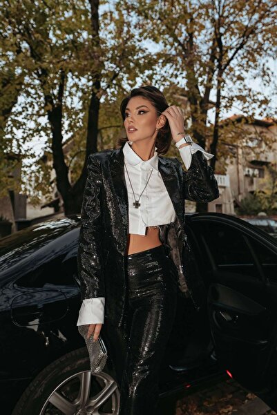 NYMPHA CLOTHING Elegant Women's Sequin Suit, Black, Leo XS