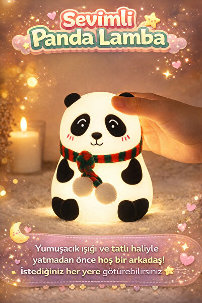 BENİMOLMALI 5 Farklı Renk Modlu Panda Figürlü Pofuduk LED Gece Lambası (ZAMAN...