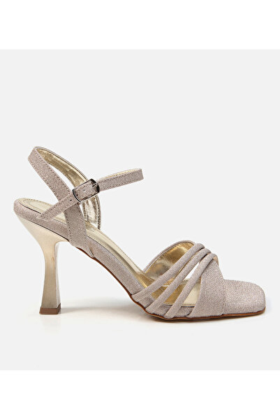 Hotiç Rochie de seară aurie pentru femei cu toc sandale