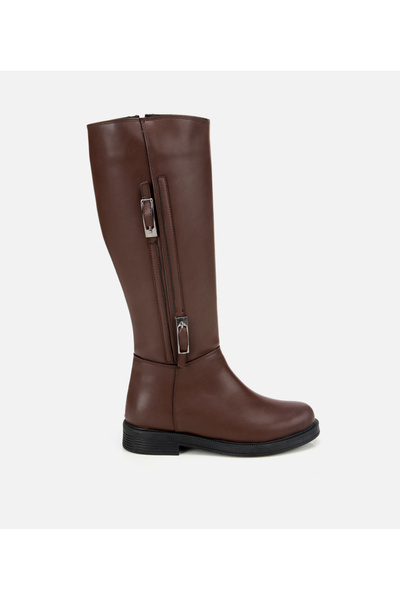 Hotiç Kadın Kahverengi Tokalı Düz Çizme