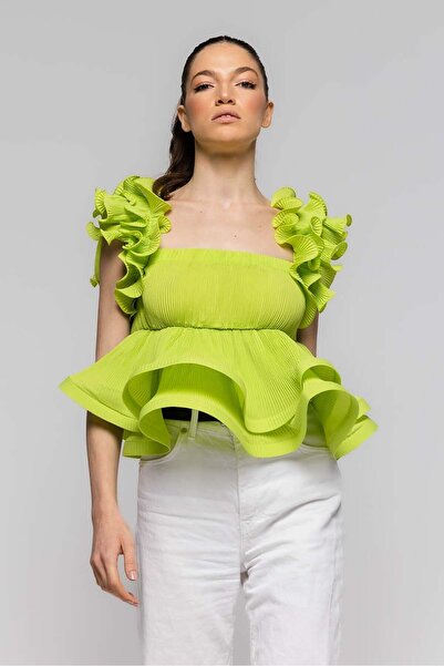 NYMPHA CLOTHING Belle Universal Neon Green Oversized Ruffled Top