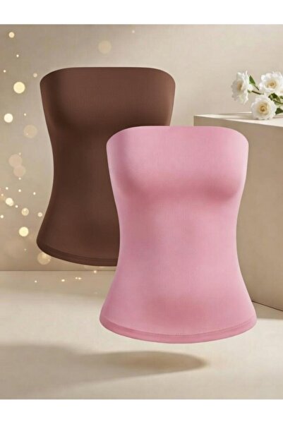 Olyssia Maiou lung fără bretele pentru femei, maro și roz – Elegant, mulat pe...