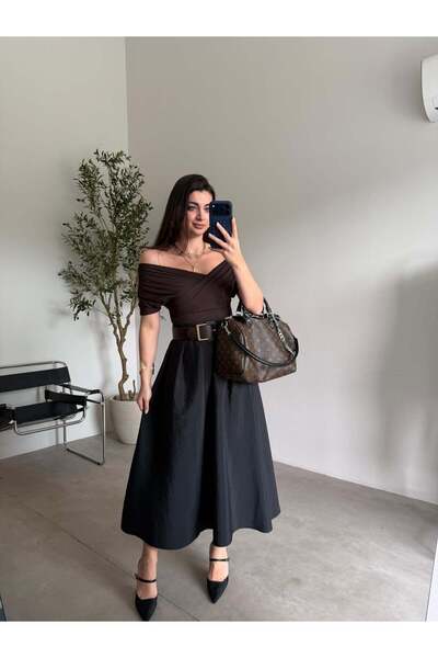 Bade Butik Μαύρη χοντρή φούστα αλεξίπτωτο με ζώνη