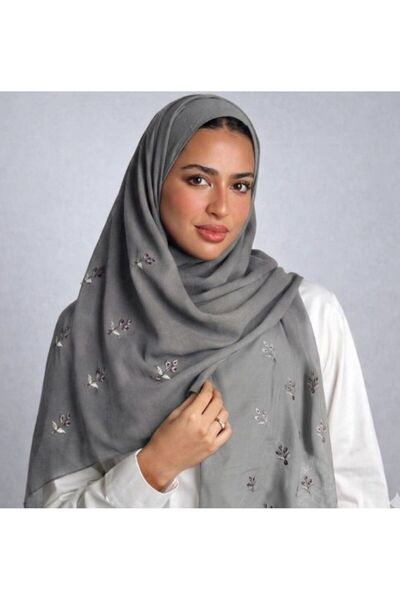 Veil Designer طرحه بوال طبقتين مادي بتطريز رمادي و قضي علي الطرفين قماش يابان...