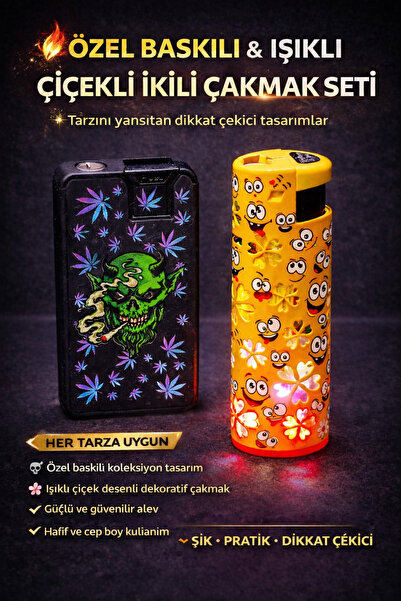 DoğanÇakmak Çakmak 2 li set ( ışıklı jet rüzgar. UV baskılı yan çekme jet rüz...