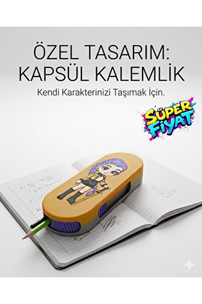 Sürgülü Kapaklı Tasarım Kalemlik - Renkli Kpop Demon Hunters Rumi Desenli Kutu Organizer (18 cm)