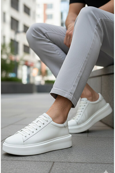 Lufian حذاء Gage للرجال حذاء رياضي ذو نعل عالٍ باللون الأبيض