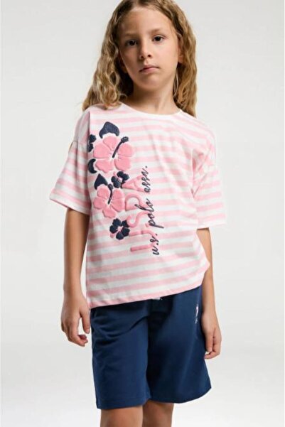U.S. Polo Assn. طقم من قطعتين للفتاة 2074 USPA بطبعة الزهور GKP0232