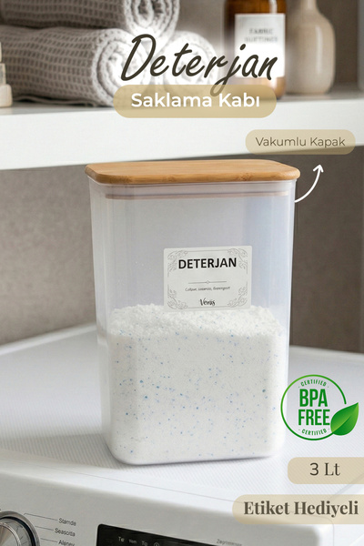 naturelove Natural Wooden Vacuum Lid Powder Detergent Box 3 Liters