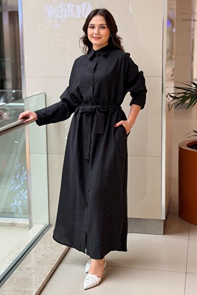 Ceremony Metal Çakma Detaylı Safari Gömlek Elbise