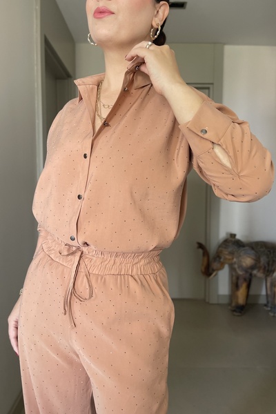 Butik Shiny Stone Soft-Textured Shirt Pants Tiril Set