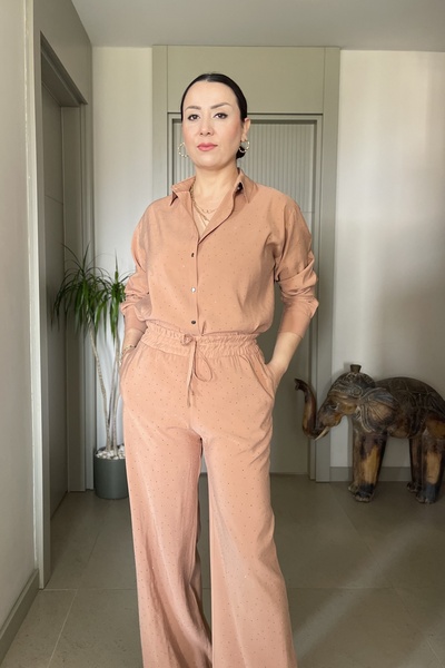 Butik Shiny Stone Soft-Textured Shirt Pants Tiril Set
