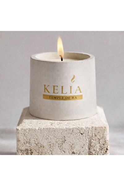 Kelia Beyaz Çiçekler Kokulu Dekoratif, Beton Mum, Dikey, Ahşap fitil, İkili set.
